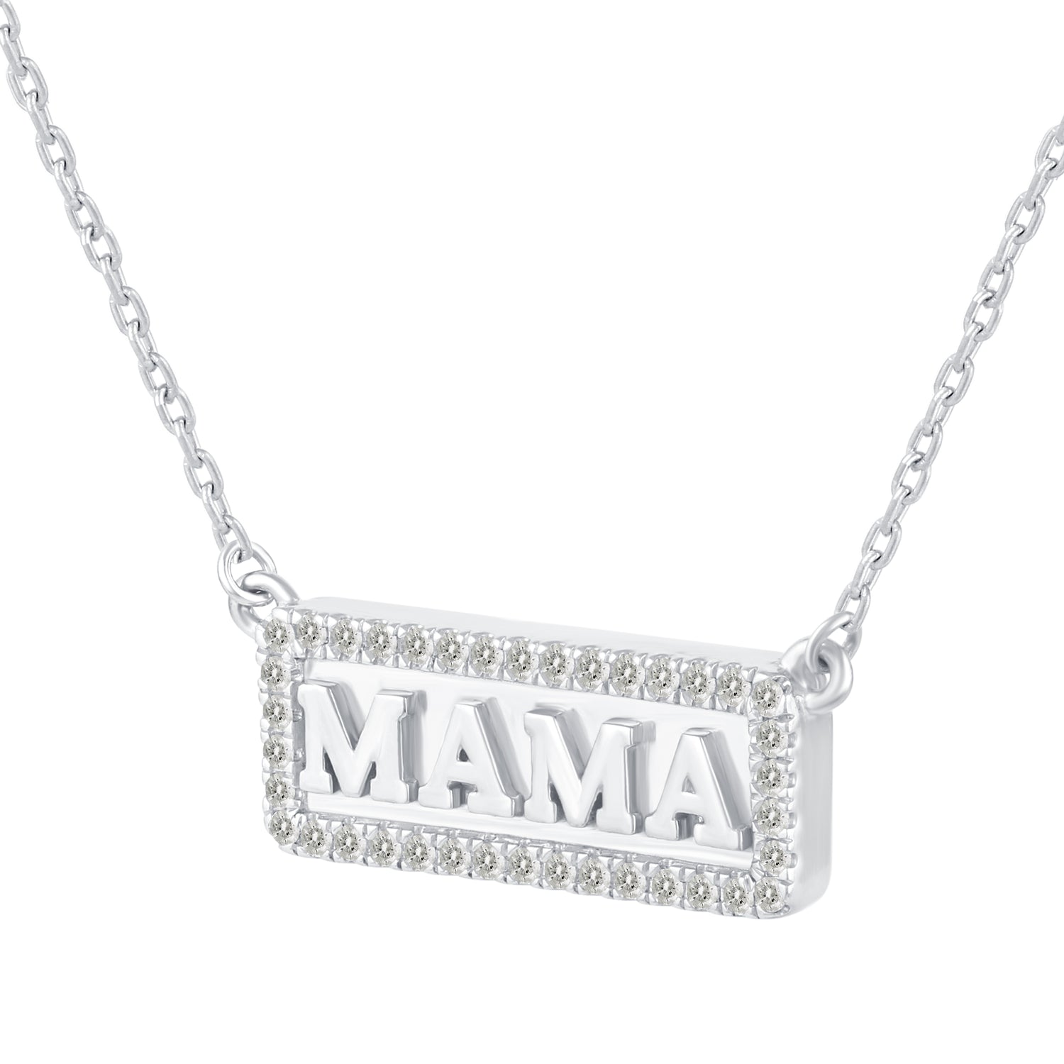 1/5 Cttw Pave Diamond MAMA Bar Pendant Necklace set in 925 Sterling Silver