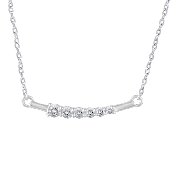 1/3 Cttw Diamond Curved Bar Pendant Necklace set in 925 Sterling Silver