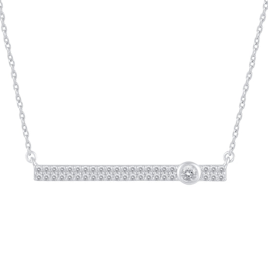 1/3 Cttw Diamond Double Row Horizontal Bar Pendant Necklace set in 925 Sterling Silver