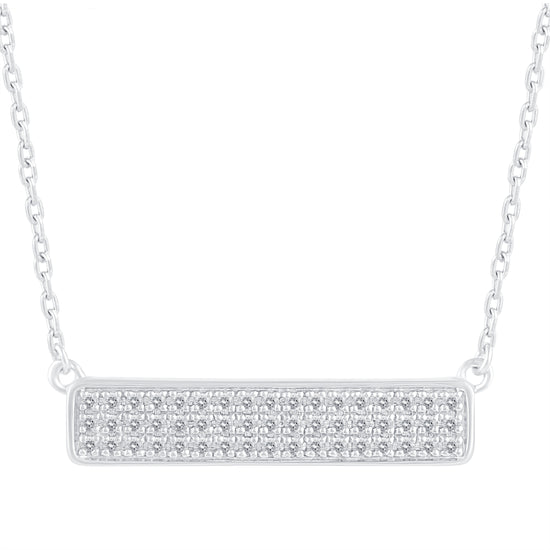 1/4 Cttw Pave Diamond Horizontal Bar Pendant Necklace set in 925 Sterling Silver