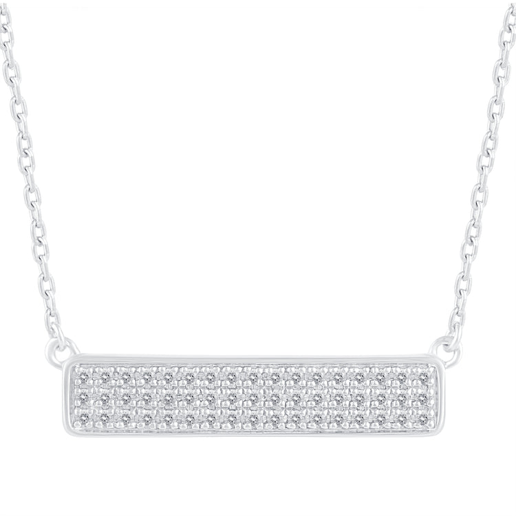 1/4 Cttw Pave Diamond Horizontal Bar Pendant Necklace set in 925 Sterling Silver