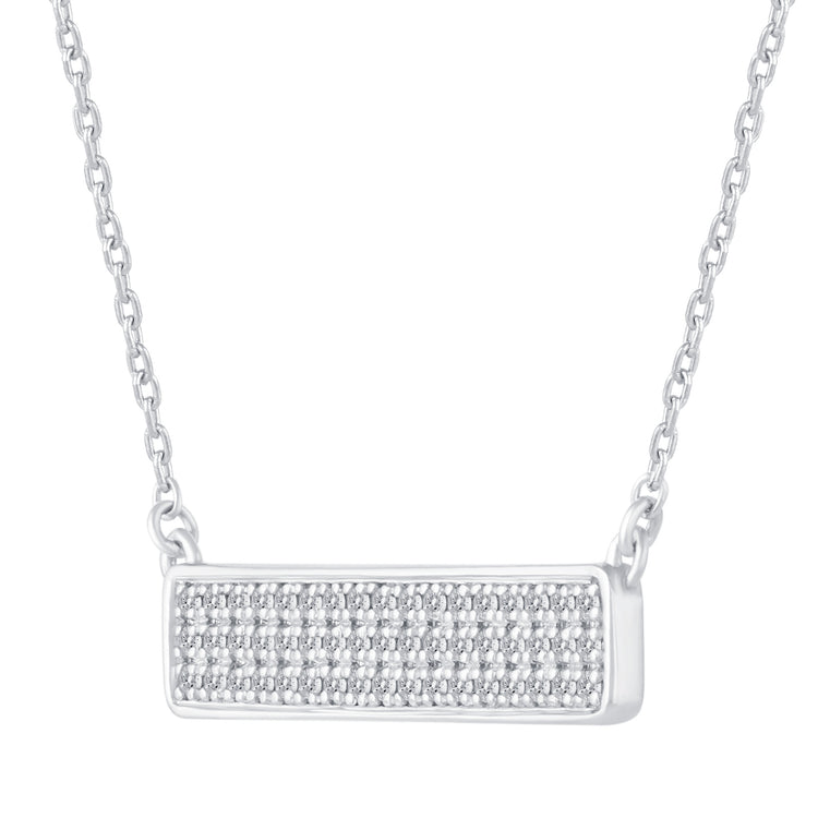 1/4 Cttw Pave Diamond Horizontal Bar Pendant Necklace set in 925 Sterling Silver