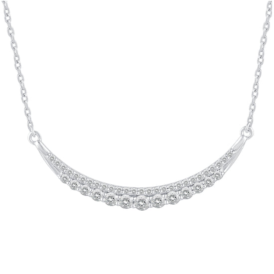 1/2 Cttw Diamond Crescent Moon Smile Bar Pendant Necklace set in 925 Sterling Silver