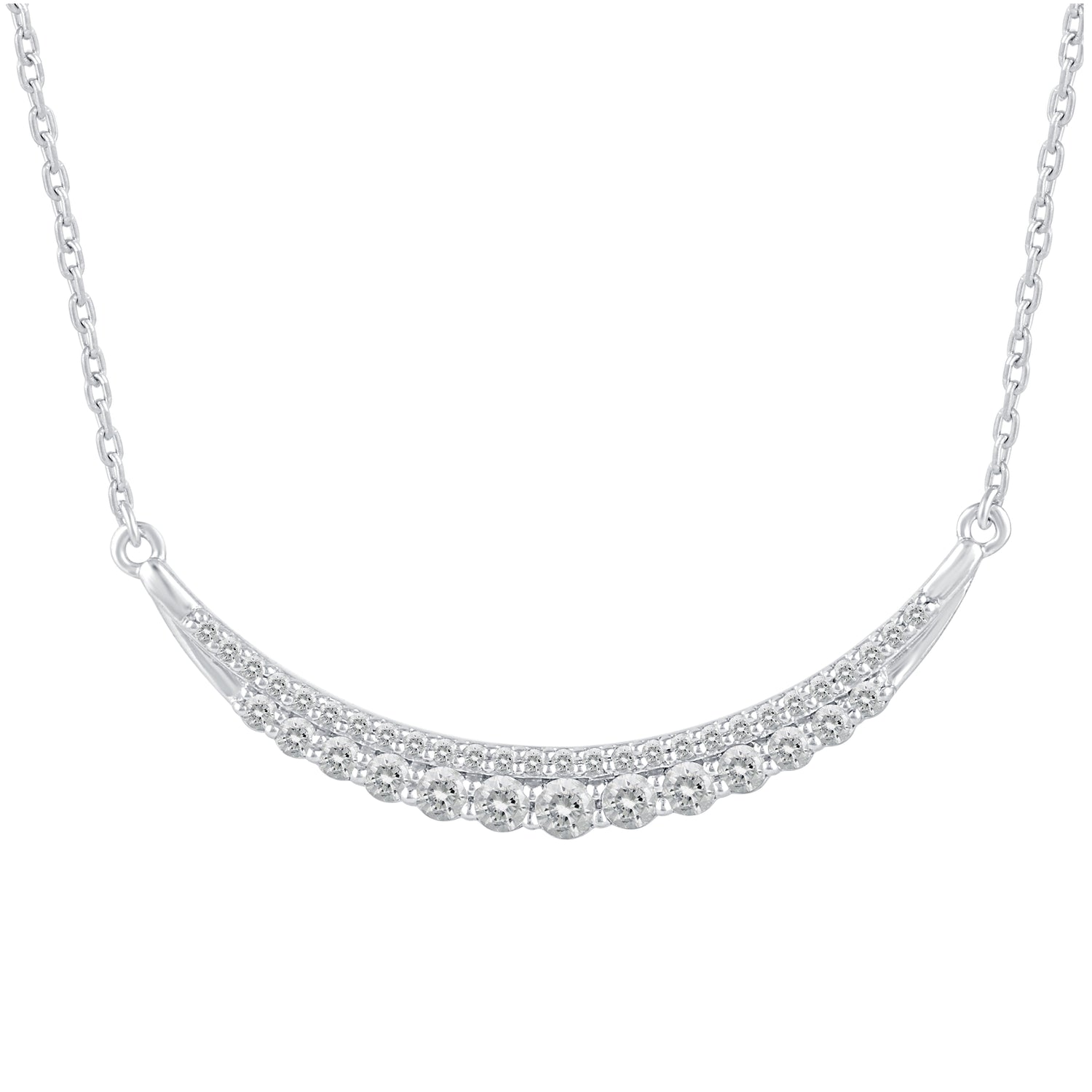 1/2 - 1/5 Cttw Diamond Bar Pendant Necklace set in 925 Sterling Silver