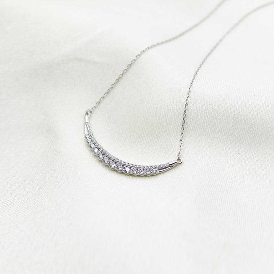 1/2 Cttw Diamond Crescent Moon Smile Bar Pendant Necklace set in 925 Sterling Silver