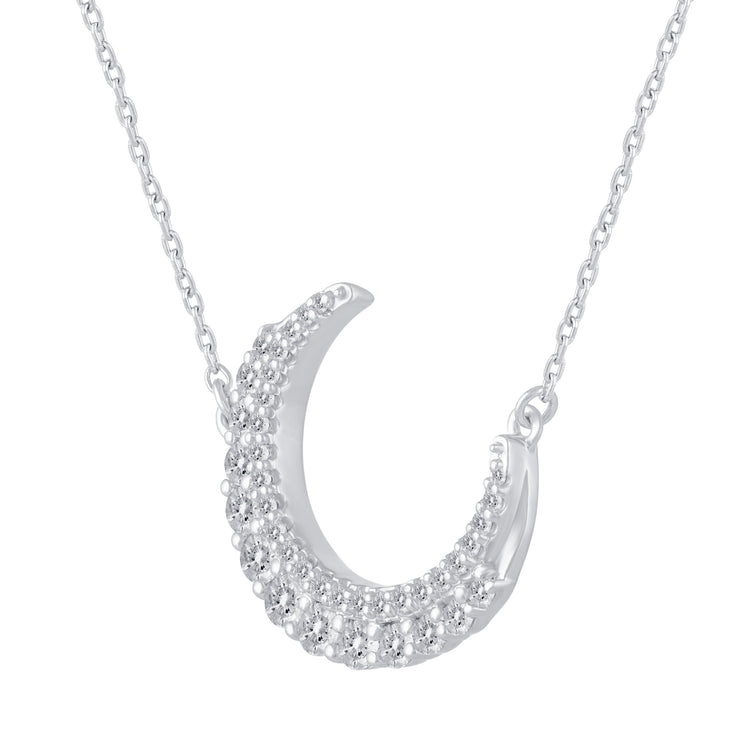 1/2 Cttw Diamond Crescent Moon Bar Pendant Necklace set in 925 Sterling Silver