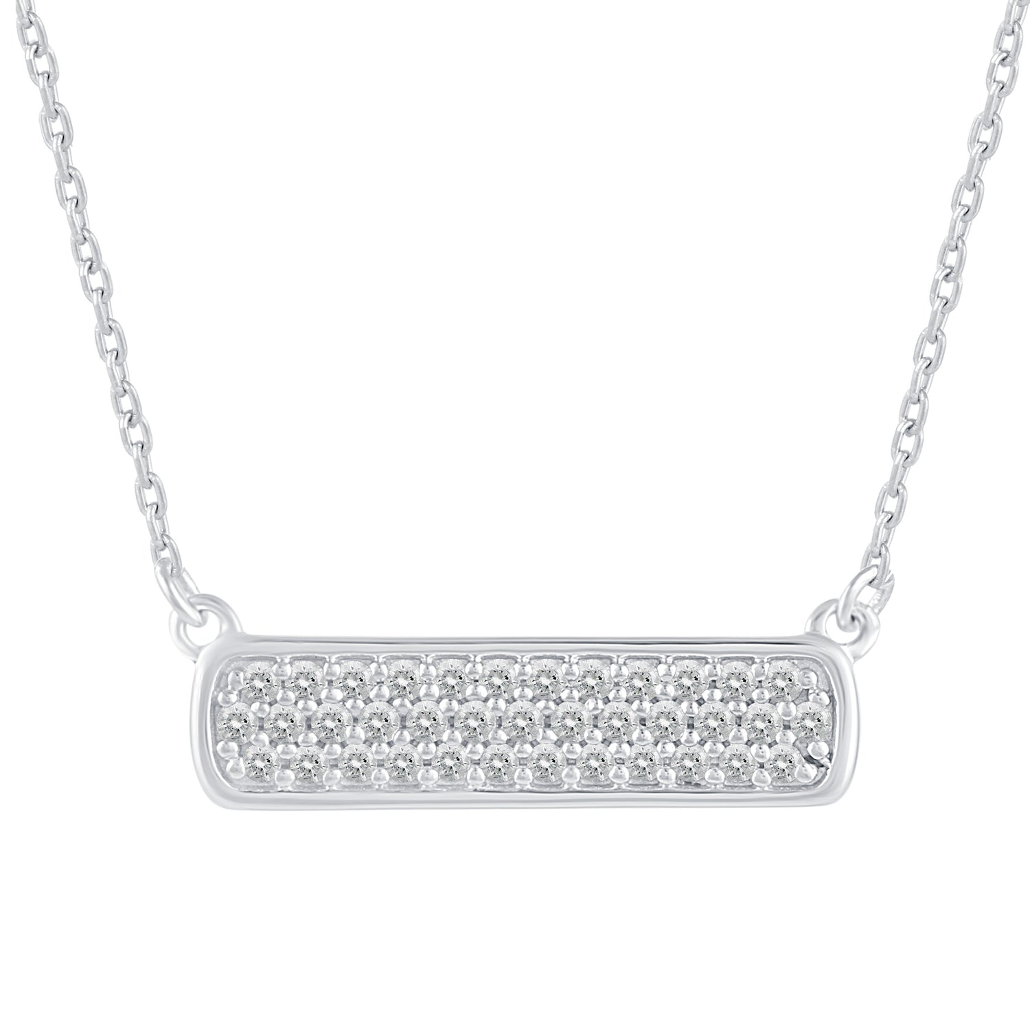 1/5 Cttw Pave Diamond Mini Bar Pendant Necklace set in 925 Sterling Silver