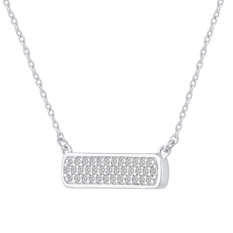1/5 Cttw Pave Diamond Mini Bar Pendant Necklace set in 925 Sterling Silver