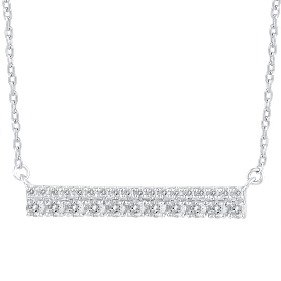 1/2 Cttw Diamond Double Row Horizontal Bar Pendant Necklace set in 925 Sterling Silver