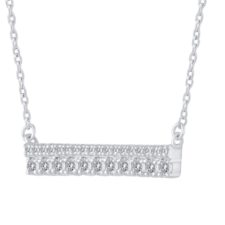 1/2 Cttw Diamond Double Row Horizontal Bar Pendant Necklace set in 925 Sterling Silver