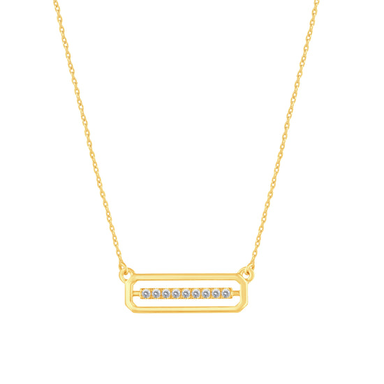 1/10 Cttw Diamond Open Bar Rectangle Pendant Necklace set in 925 Sterling Silver Yellow Gold Plating