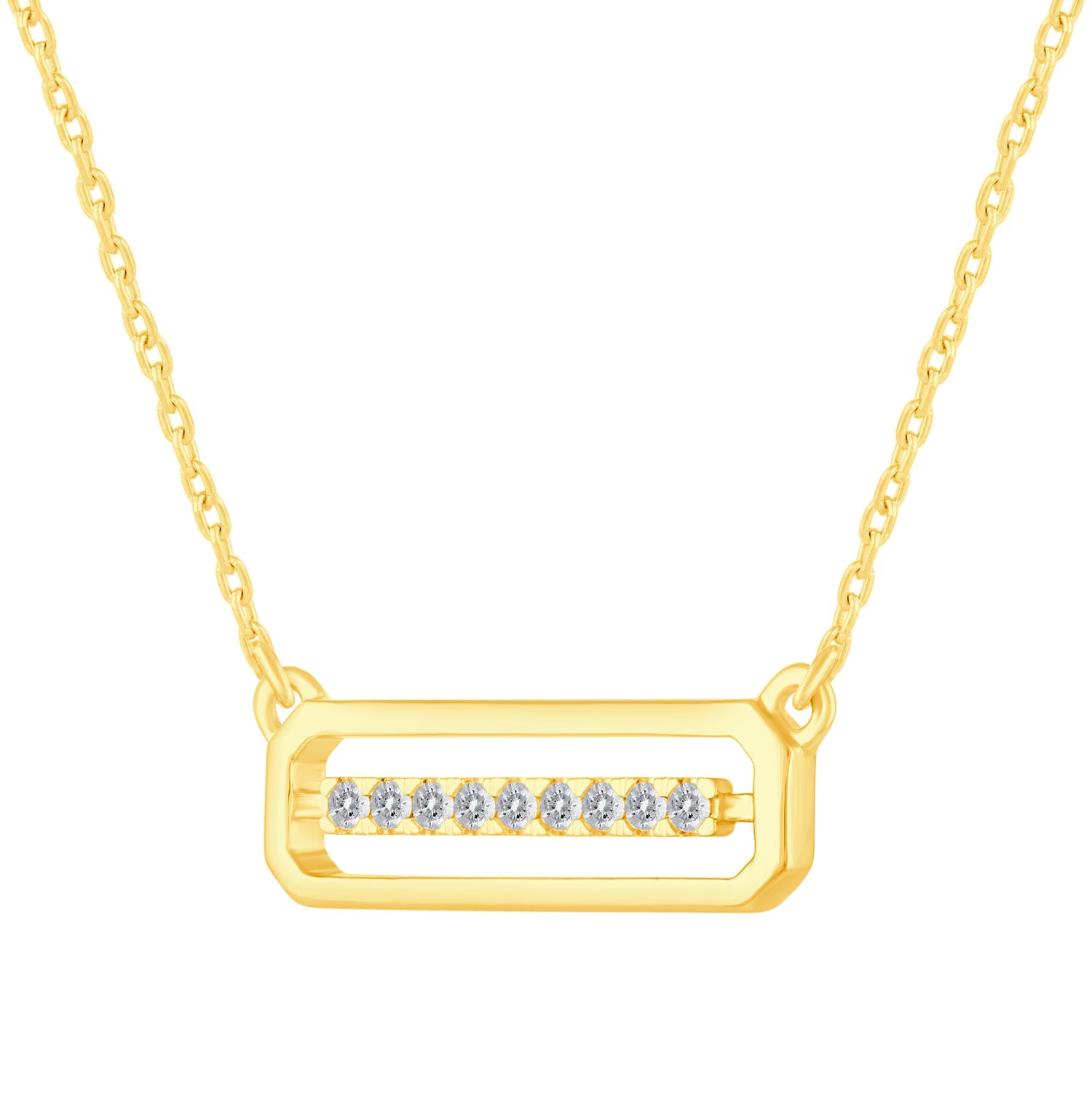1/10 Cttw Diamond Open Bar Rectangle Pendant Necklace set in 925 Sterling Silver Yellow Gold Plating