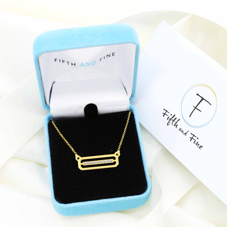 1/10 Cttw Diamond Open Bar Rectangle Pendant Necklace set in 925 Sterling Silver Yellow Gold Plating