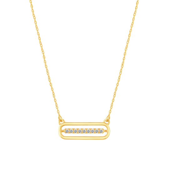 1/10 Cttw Diamond Open Bar Oval  Pendant Necklace set in 925 Sterling Silver Yellow Gold Plating