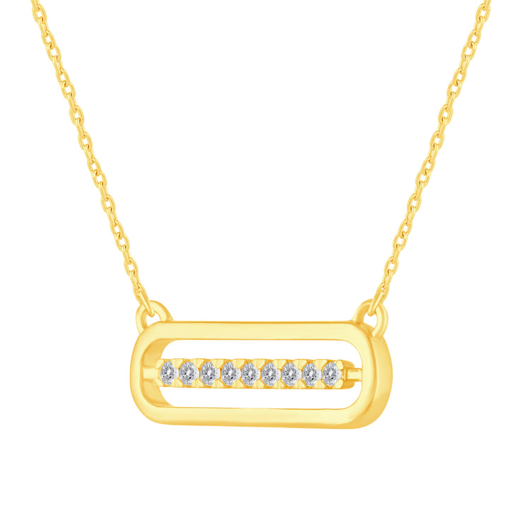 1/10 Cttw Diamond Open Bar Oval  Pendant Necklace set in 925 Sterling Silver Yellow Gold Plating