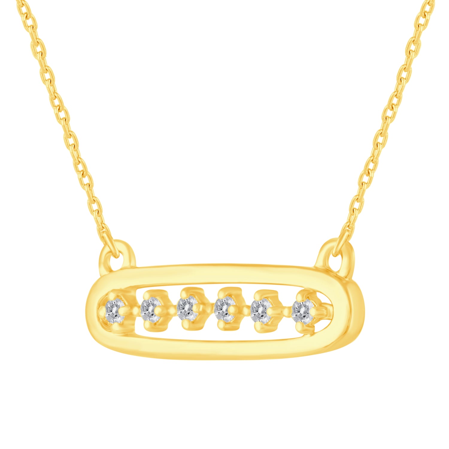 1/10 Cttw Diamond Open Bar Center Station Pendant Necklace set in 925 Sterling Silver Yellow Gold Plating
