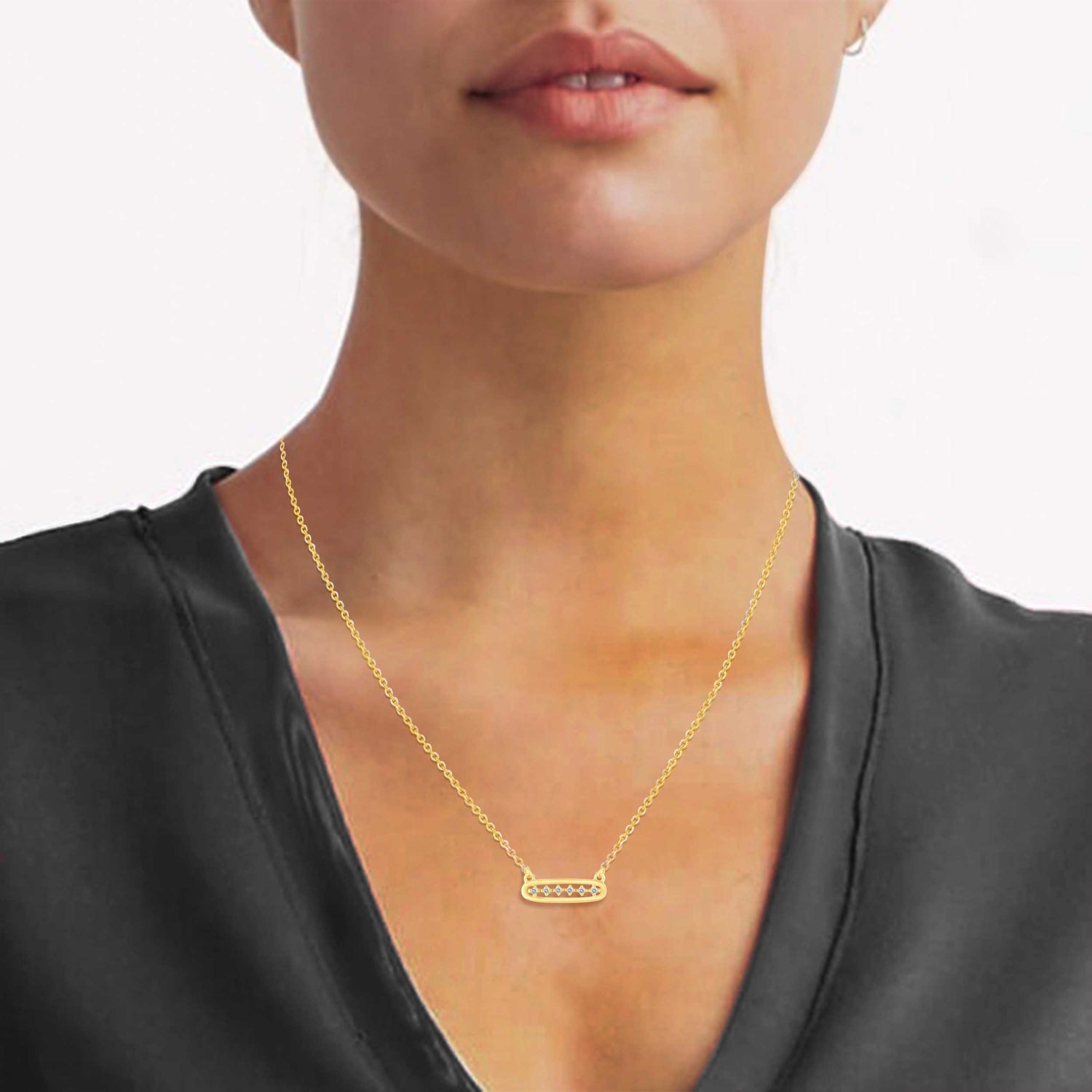 1/10 Cttw Diamond Open Bar Center Station Pendant Necklace set in 925 Sterling Silver Yellow Gold Plating