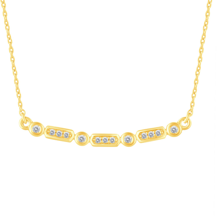 1/10 Cttw Diamond Mosaic Bar Pendant Necklace set in 925 Sterling Silver Yellow Gold Plating