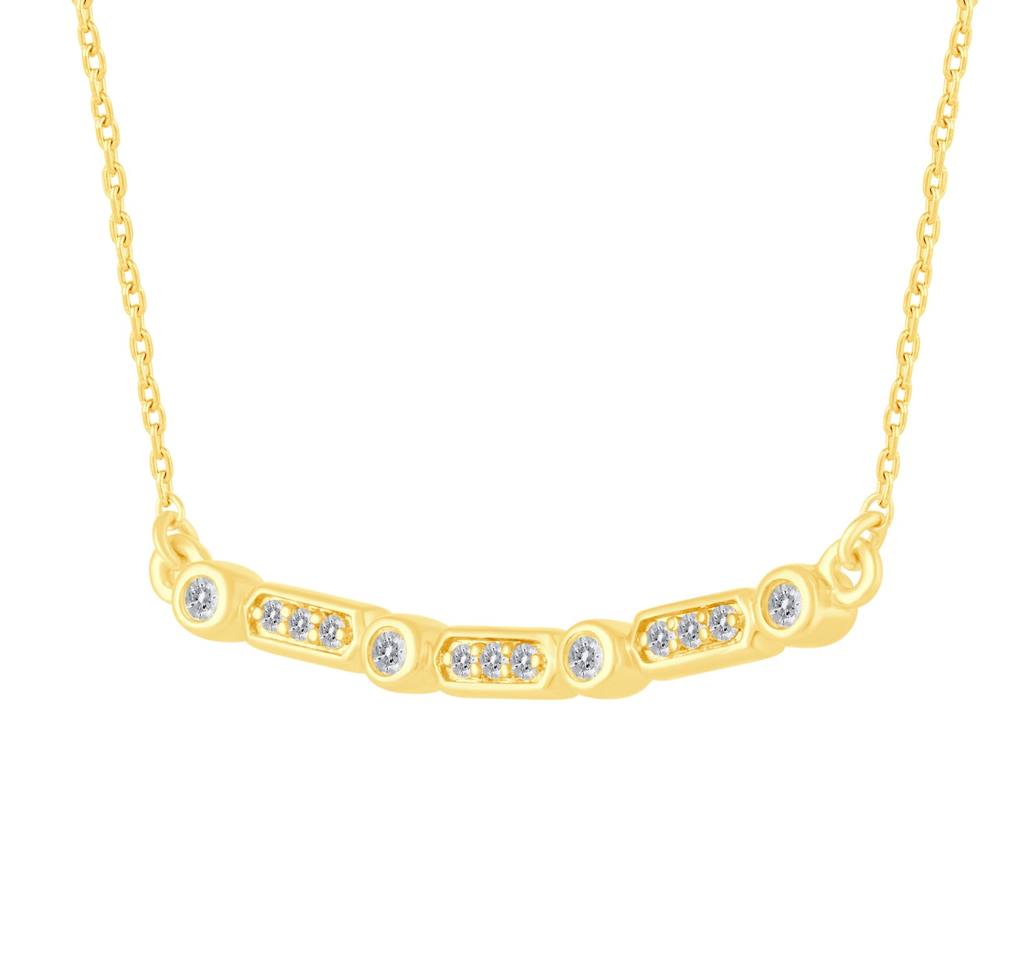 1/10 Cttw Diamond Mosaic Bar Pendant Necklace set in 925 Sterling Silver Yellow Gold Plating