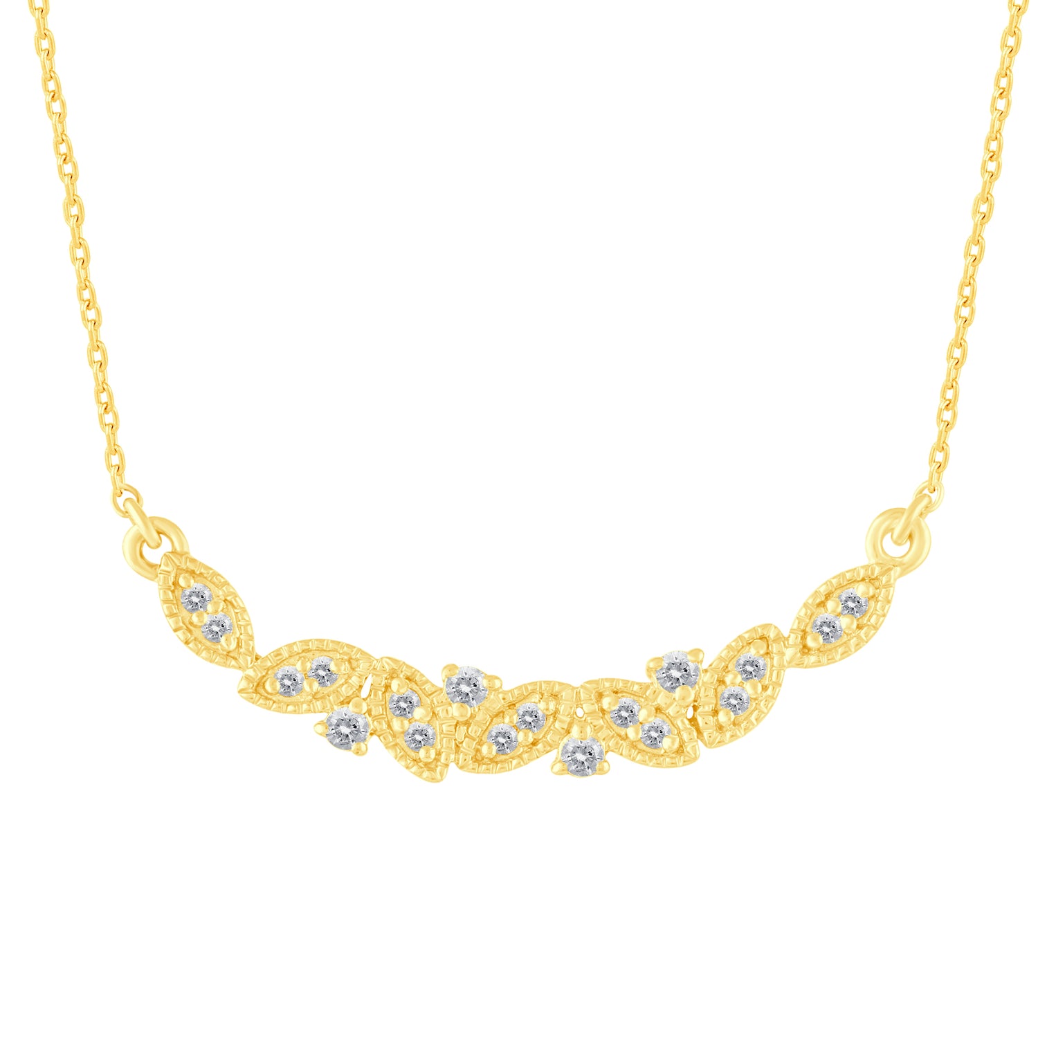 1/5 Cttw Diamond Mosaic Crescent Moon Smile Bar Pendant Necklace set in 925 Sterling Silver Yellow Gold Plating