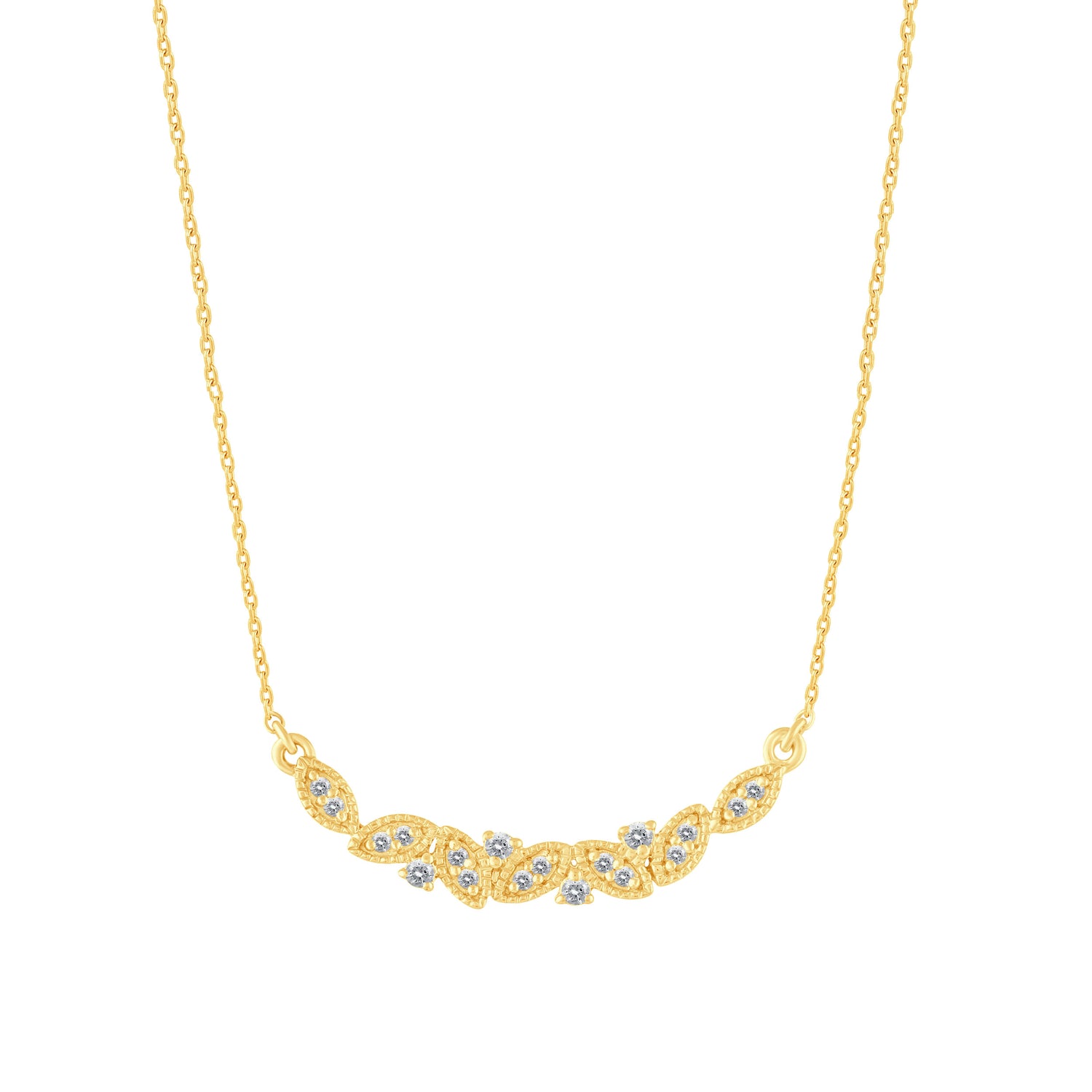 1/5 Cttw Diamond Mosaic Crescent Moon Smile Bar Pendant Necklace set in 925 Sterling Silver 14K Yellow Gold Plating