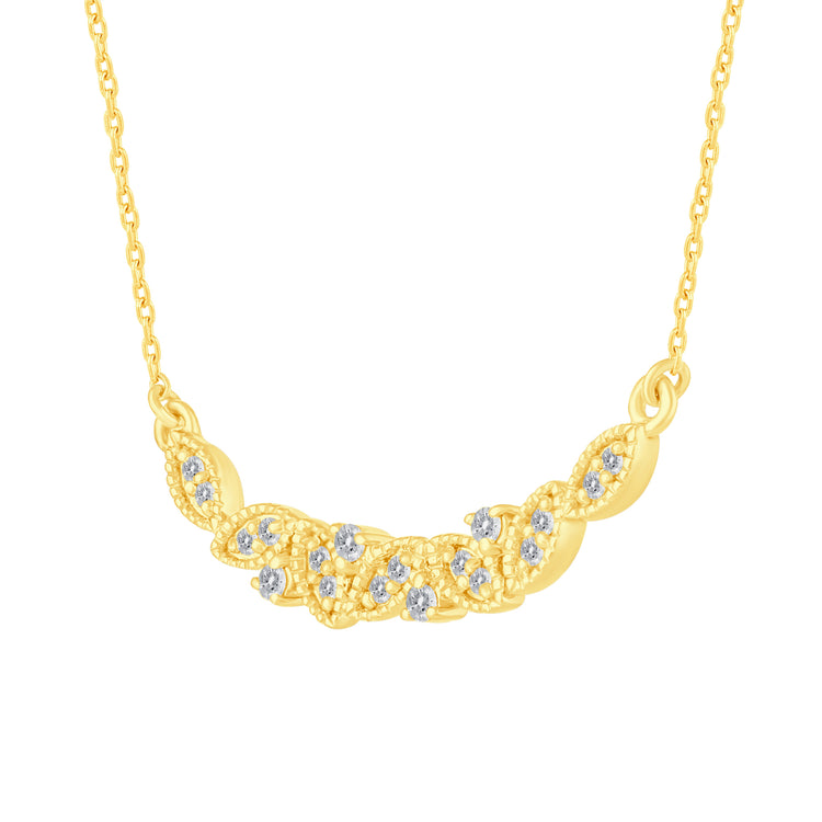 1/5 Cttw Diamond Mosaic Crescent Moon Smile Bar Pendant Necklace set in 925 Sterling Silver Yellow Gold Plating