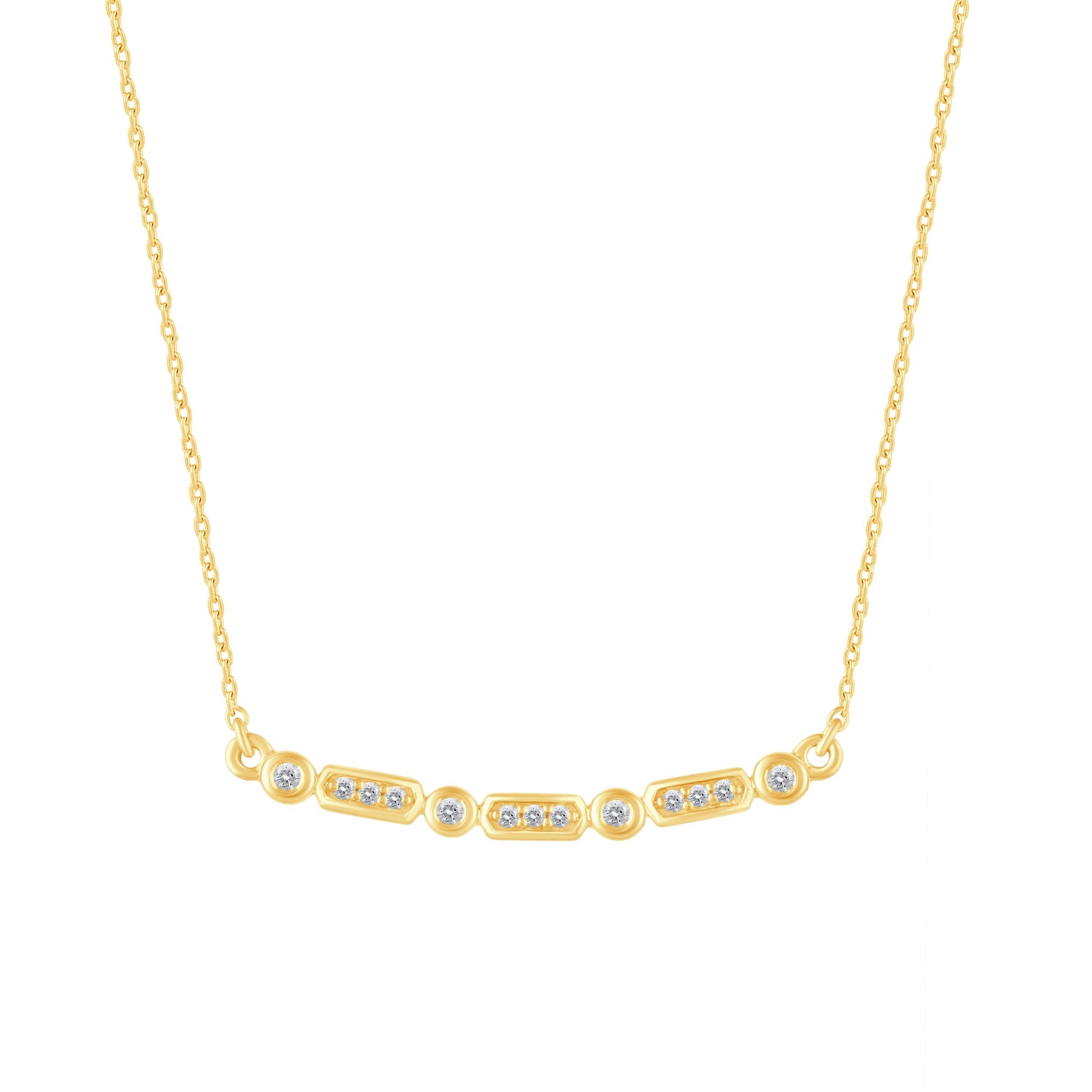 1/10 Cttw Diamond Mosaic Bar Pendant Necklace set in 925 Sterling Silver 14K Yellow Gold Plating