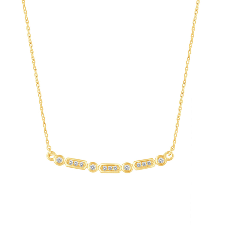 1/10 Cttw Diamond Mosaic Bar Pendant Necklace set in 925 Sterling Silver 14K Yellow Gold Plating