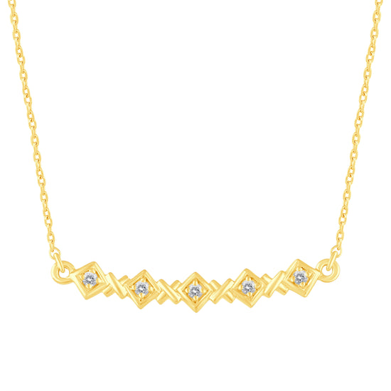 1/10 Cttw Diamond Square XO Bar Pendant Necklace set in 925 Sterling Silver 14K Yellow Gold Plating
