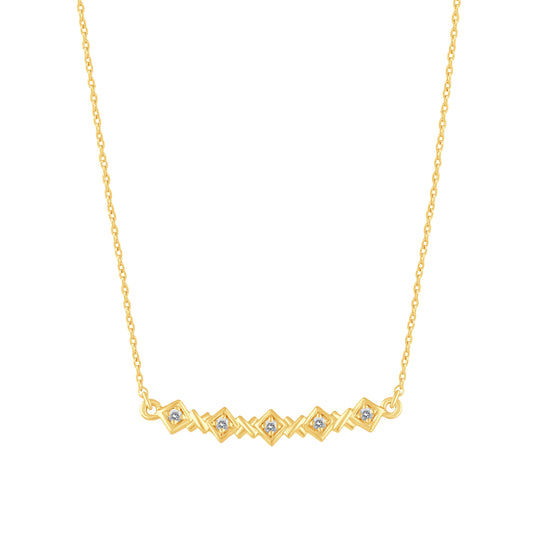 1/10 Cttw Diamond Square XO Bar Pendant Necklace set in 925 Sterling Silver 14K Yellow Gold Plating
