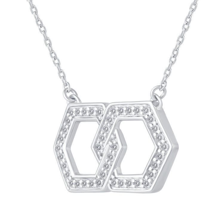 1/4 Cttw Diamond Double Link Infinity Hexagon Pendant Necklace set in 925 Sterling Silver 14K Yellow Gold Plating