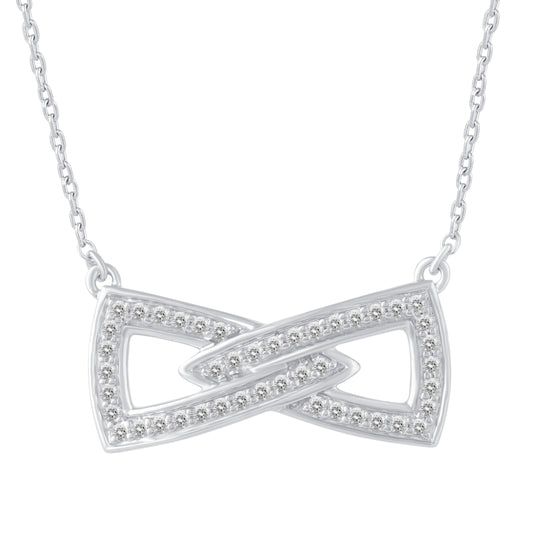 1/4 Cttw Diamond Double Link Infinity Bow Pendant Necklace set in 925 Sterling Silver 