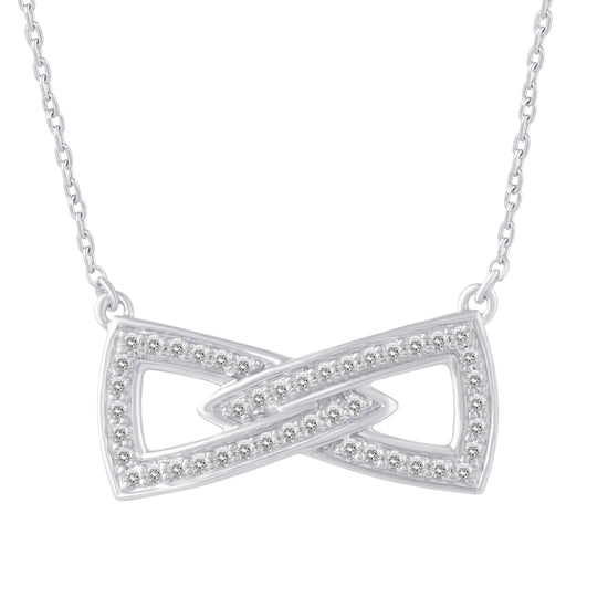 1/4 Cttw Diamond Double Link Infinity Bow Pendant Necklace set in 925 Sterling Silver