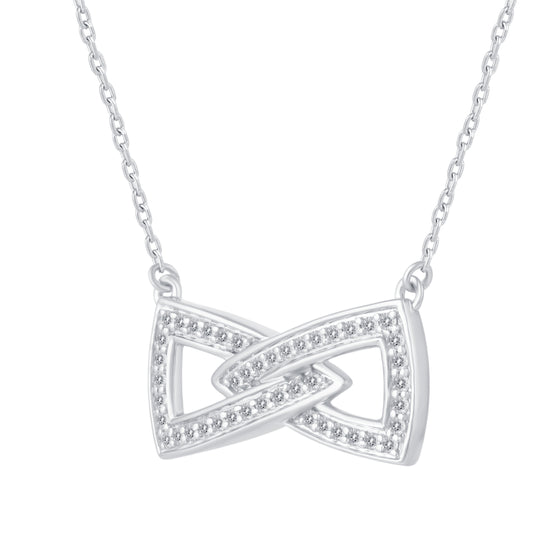 1/4 Cttw Diamond Double Link Infinity Bow Pendant Necklace set in 925 Sterling Silver 