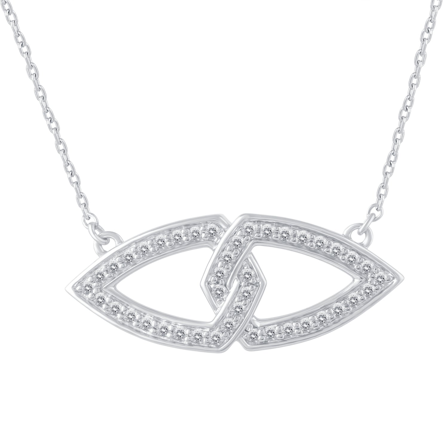 1/4 Cttw Diamond Double Link Infinity Triangle Pendant Necklace set in 925 Sterling Silver
