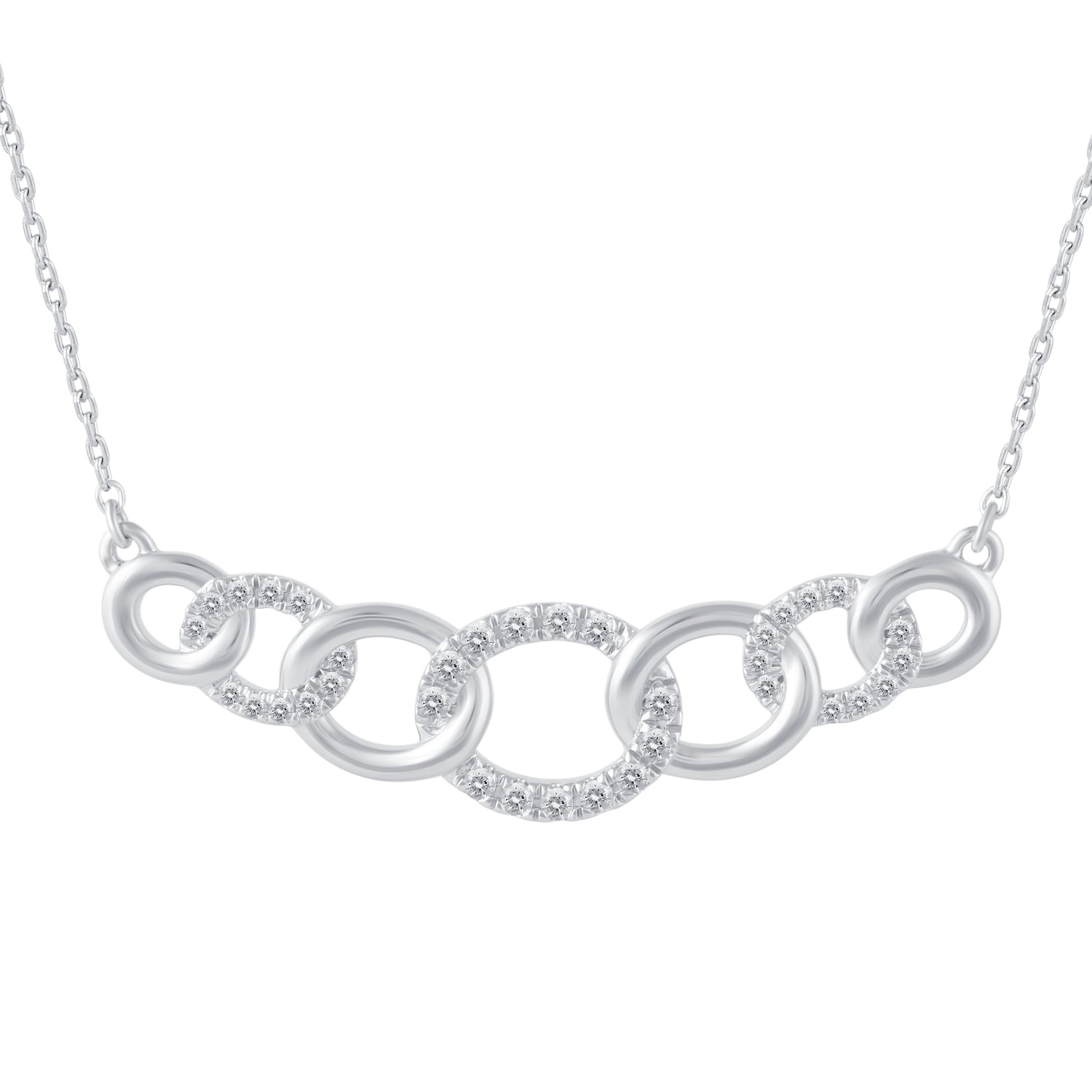1/4 Cttw Diamond Double Link Infinity Circle Pendant Necklace set in 925 Sterling Silver