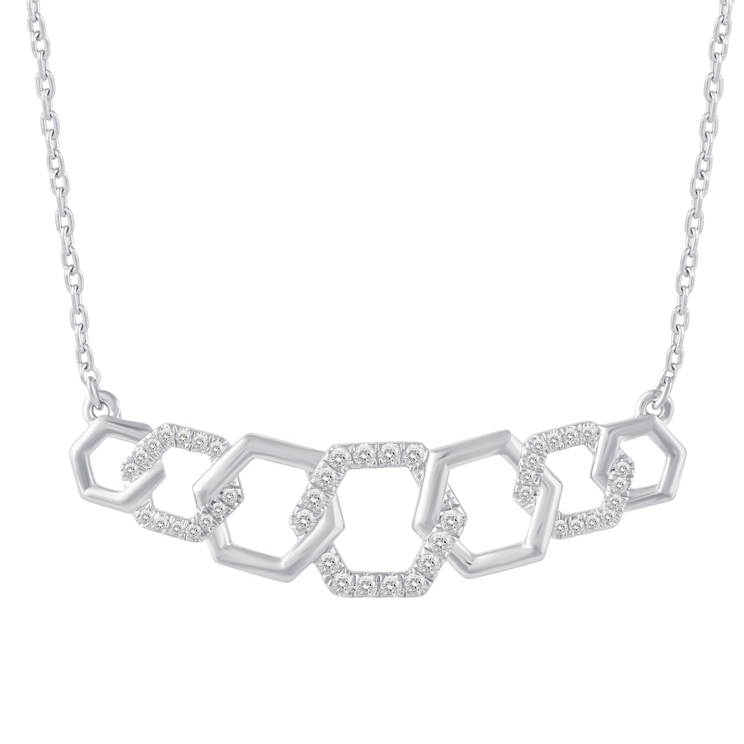 1/4 Cttw Diamond Chain Link Infinity Hexagon Pendant Necklace set in 925 Sterling Silver