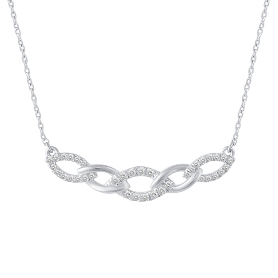 1/4 Cttw Diamond Chain Link Infinity Marquise Pendant Necklace set in 925 Sterling Silver