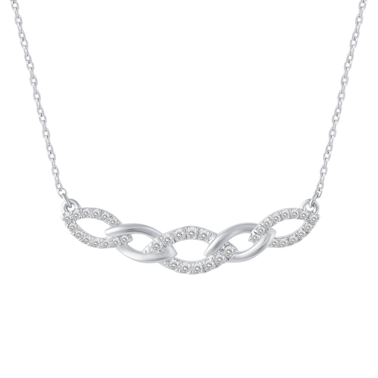 1/4 Cttw Diamond Chain Link Infinity Marquise Pendant Necklace set in 925 Sterling Silver
