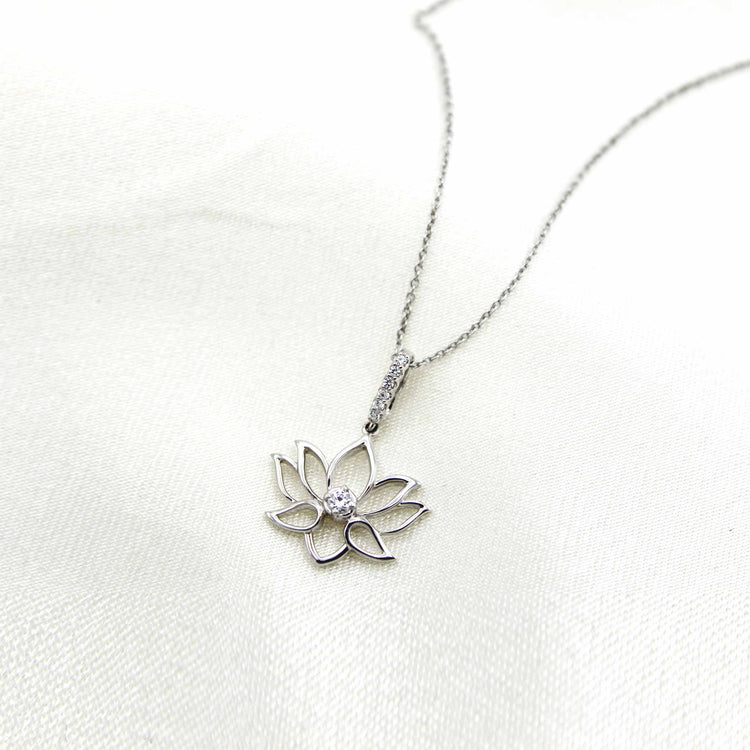 1/10 CT TW Diamond Lotus Flower Pendant in Sterling Silver