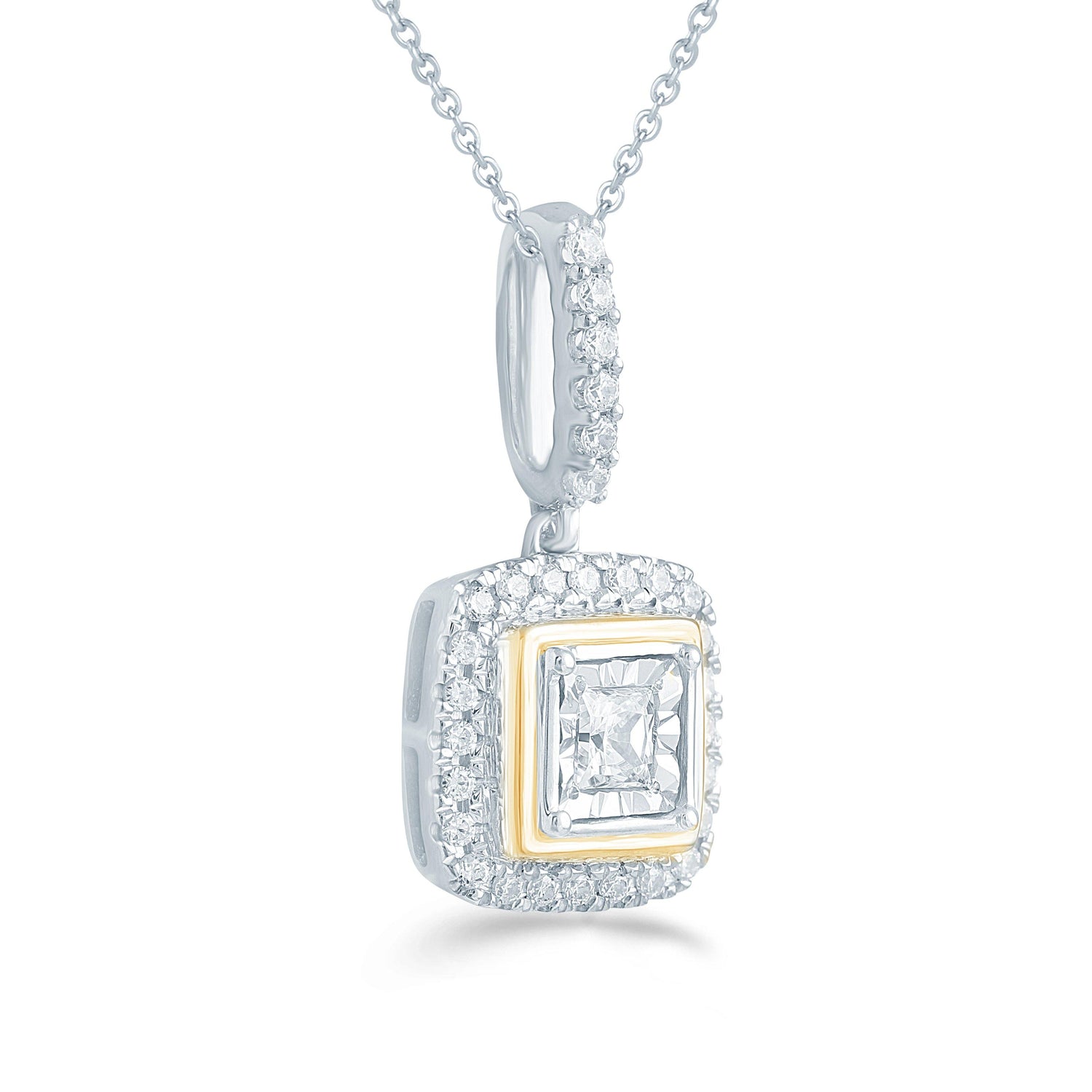 1/4CT TW Diamond cushion Pendant in Sterling Silver & 14k Yellow plating with 18" cable chain - Fifth and Fine