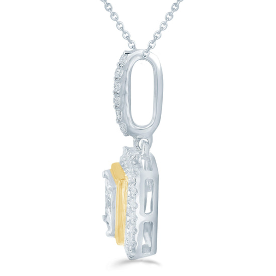 1/4CT TW Diamond cushion Pendant in Sterling Silver & 14k Yellow plating with 18" cable chain - Fifth and Fine
