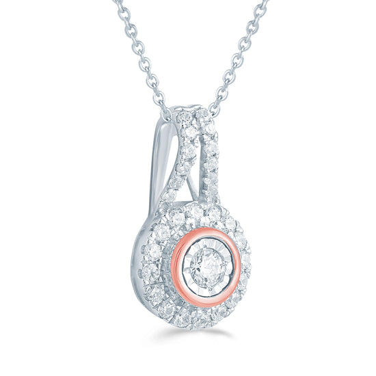 1/4CT TW Diamond Round Halo Fashion Pendant in Sterling Silver & 10K Rose gold - Fifth and Fine