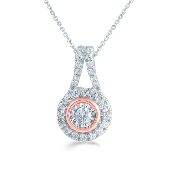 1/4CT TW Diamond Round Halo Fashion Pendant in Sterling Silver & 10K Rose gold - Fifth and Fine