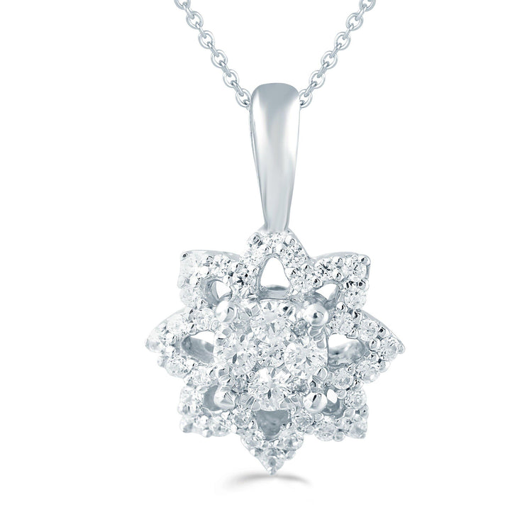 1/4CT TW Diamond Cushion Cluster Fashion Pendant in Sterling Silver - Fifth and Fine