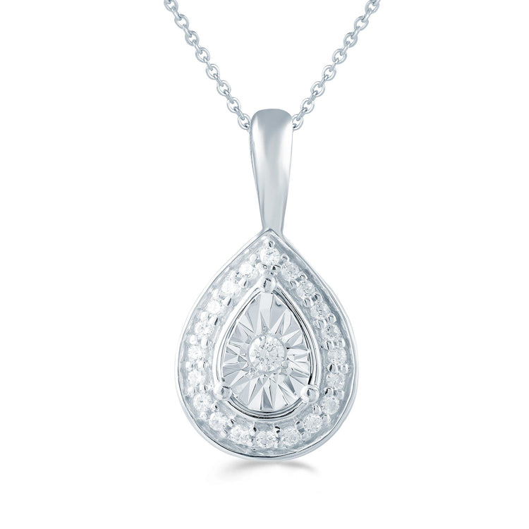 1/10CT TW Diamond Pear Shaped Pendant in Sterling Silver with 18" Cable chain - Fifth and Fine