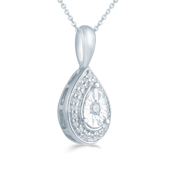 1/10CT TW Diamond Pear Shaped Pendant in Sterling Silver with 18" Cable chain - Fifth and Fine