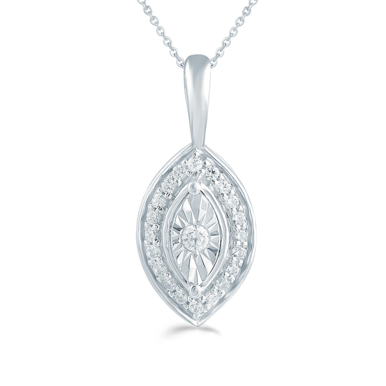 1/10CT TW Diamond Marquise Shaped Pendant in Sterling Silver with 18" cable chain - Fifth and Fine