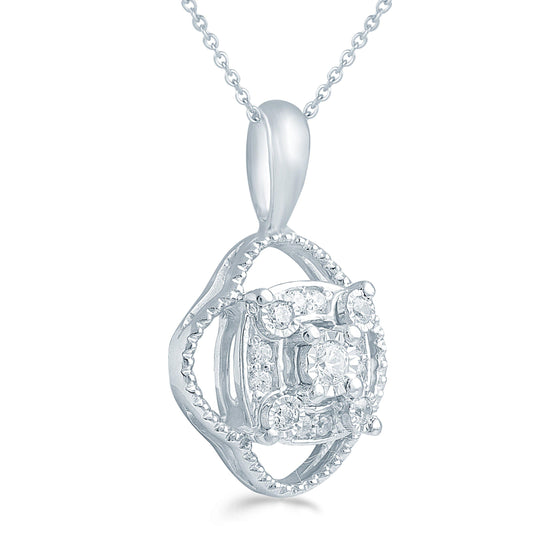 1/10CT TW  Diamond Cushion Fashion Pendant in Sterling Silver - Fifth and Fine