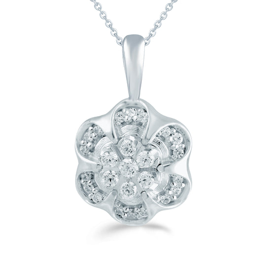 1/6CT TW Diamond Flower Cluster Fashion Pendant in Sterling Silver